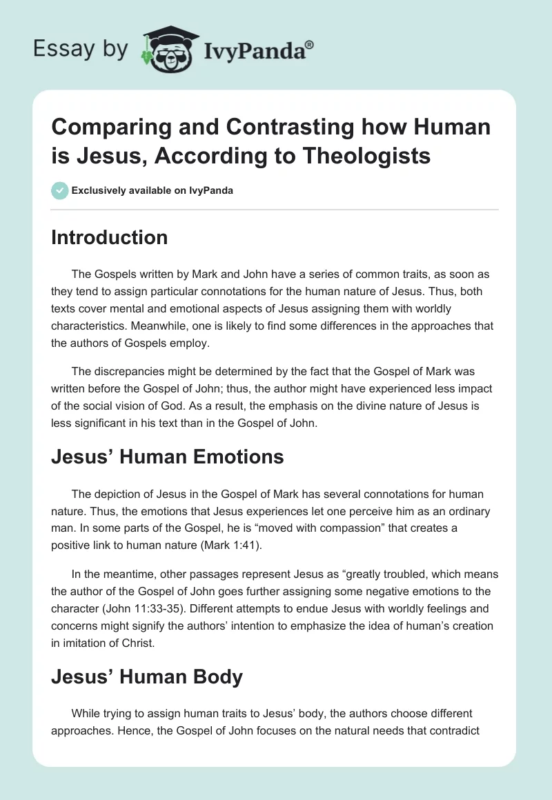 Comparing and Contrasting how Human is Jesus, According to Theologists. Page 1