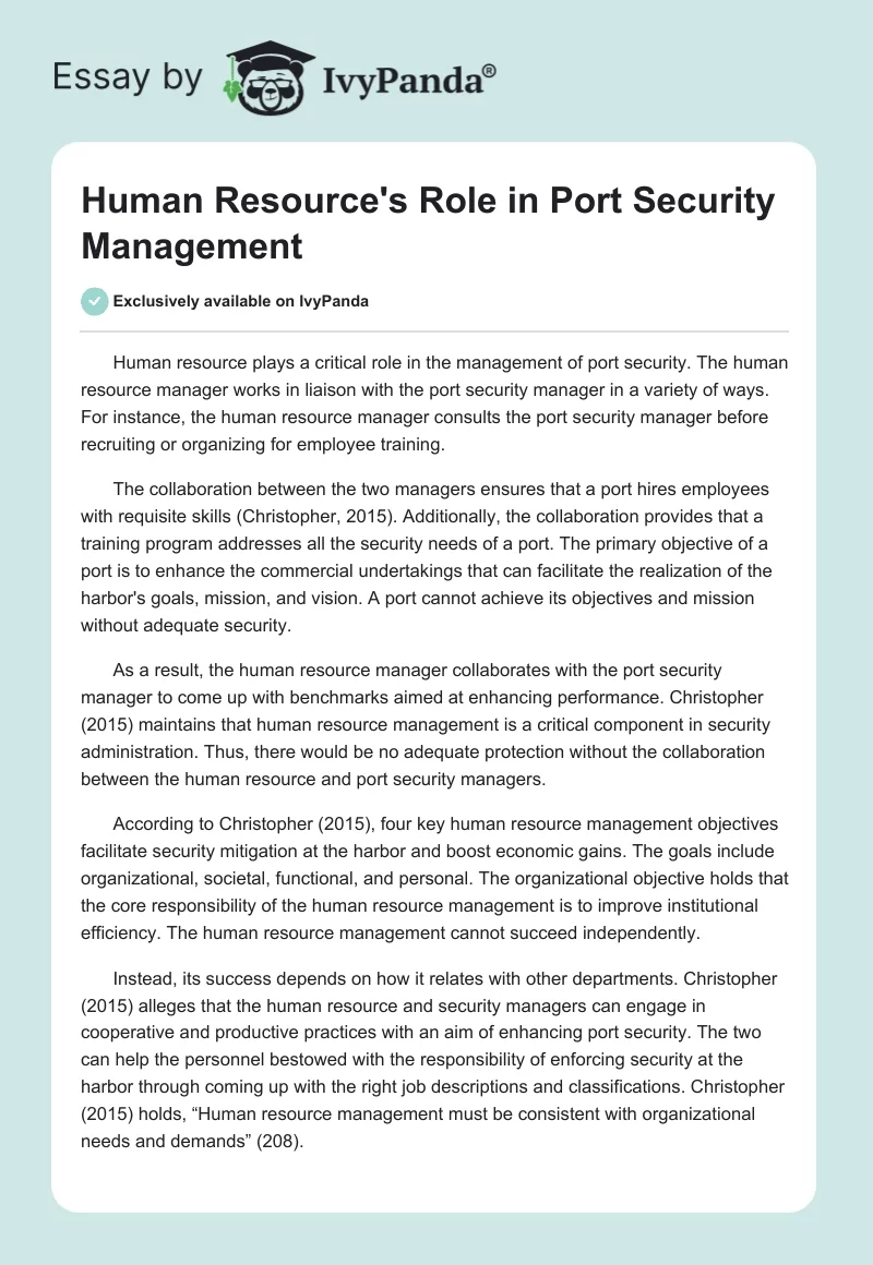 Human Resource's Role in Port Security Management. Page 1