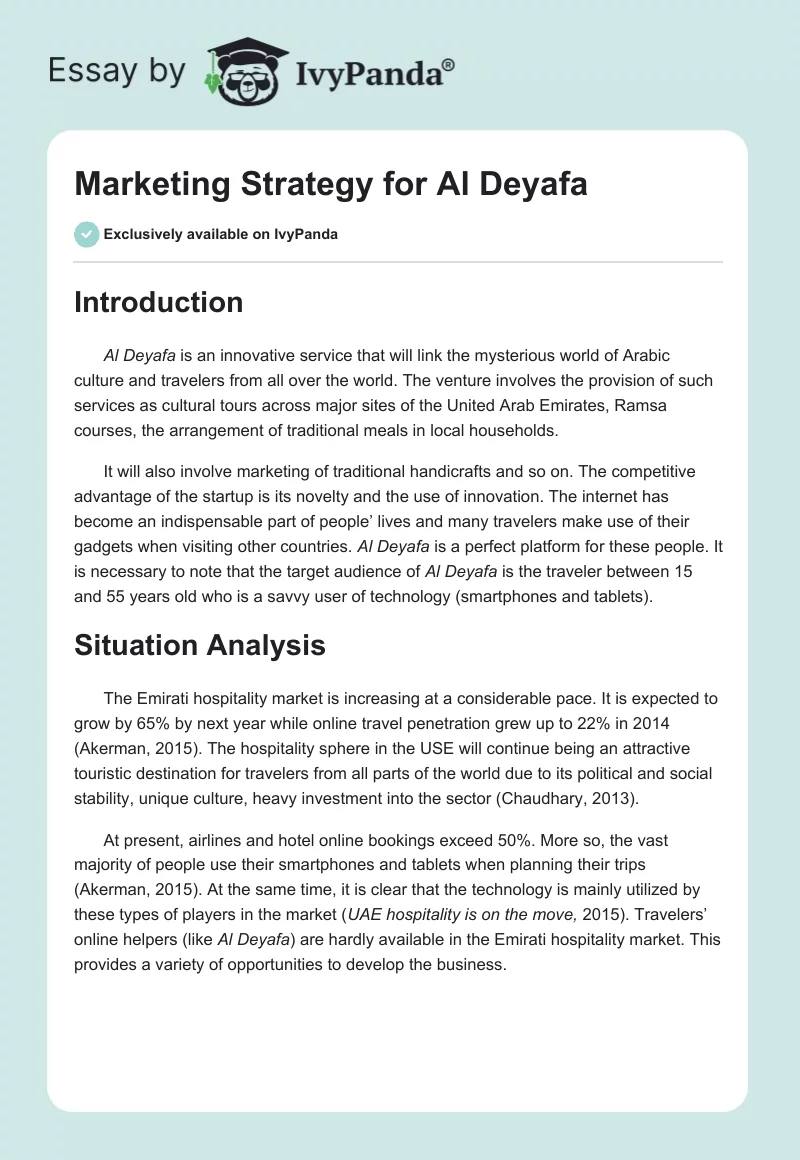 Marketing Strategy for Al Deyafa. Page 1