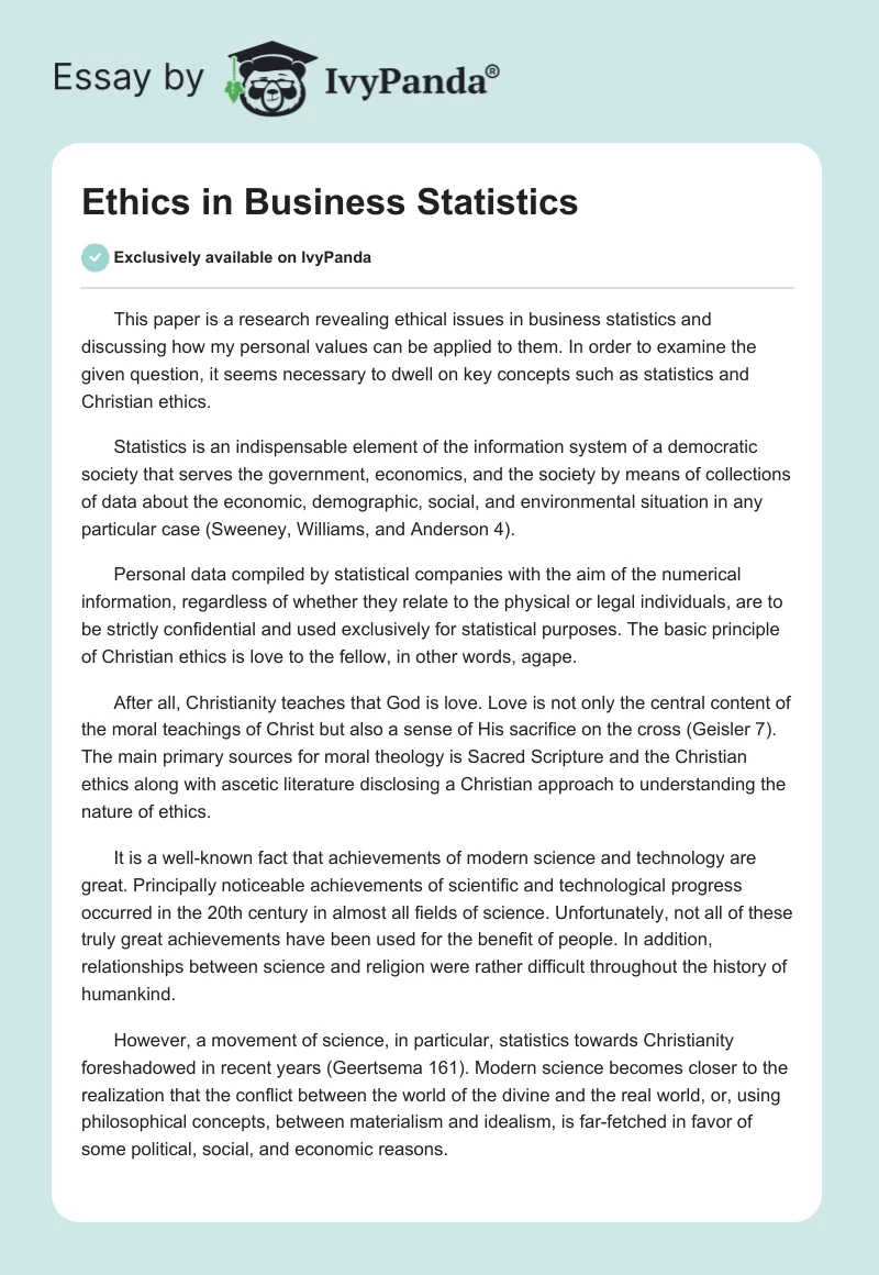 Ethics in Business Statistics. Page 1