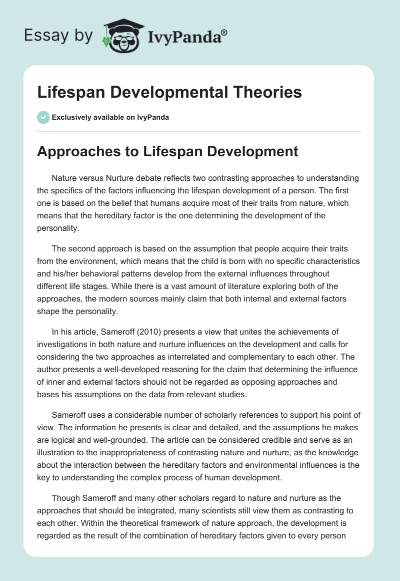 Lifespan Developmental Theories. Page 1