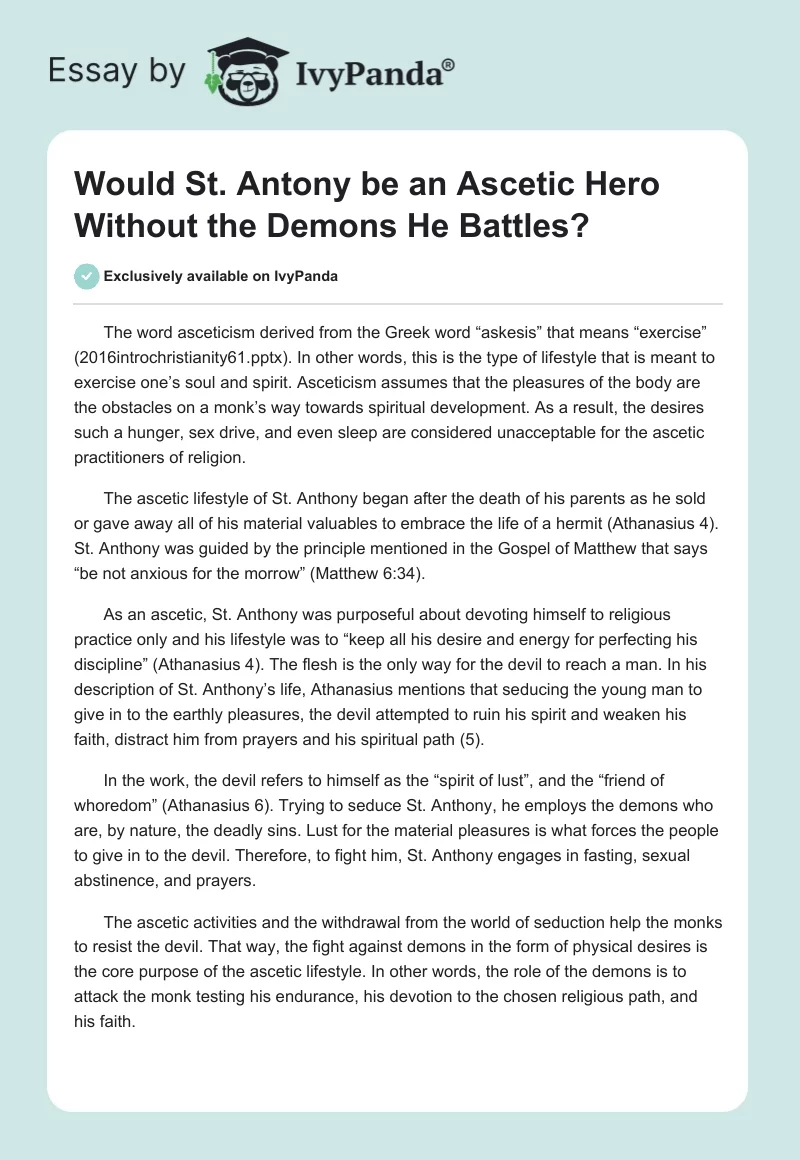 Would St. Antony be an Ascetic Hero Without the Demons He Battles?. Page 1