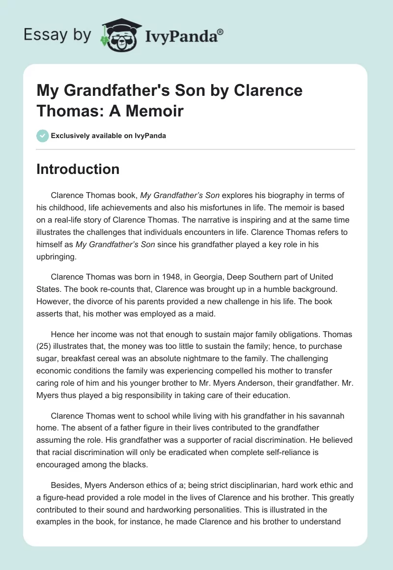 "My Grandfather's Son" by Clarence Thomas: A Memoir. Page 1