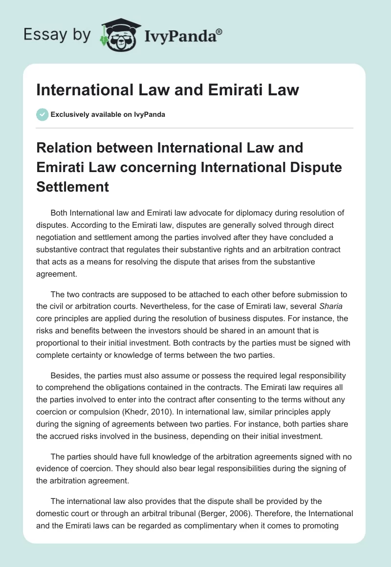 International Law and Emirati Law. Page 1