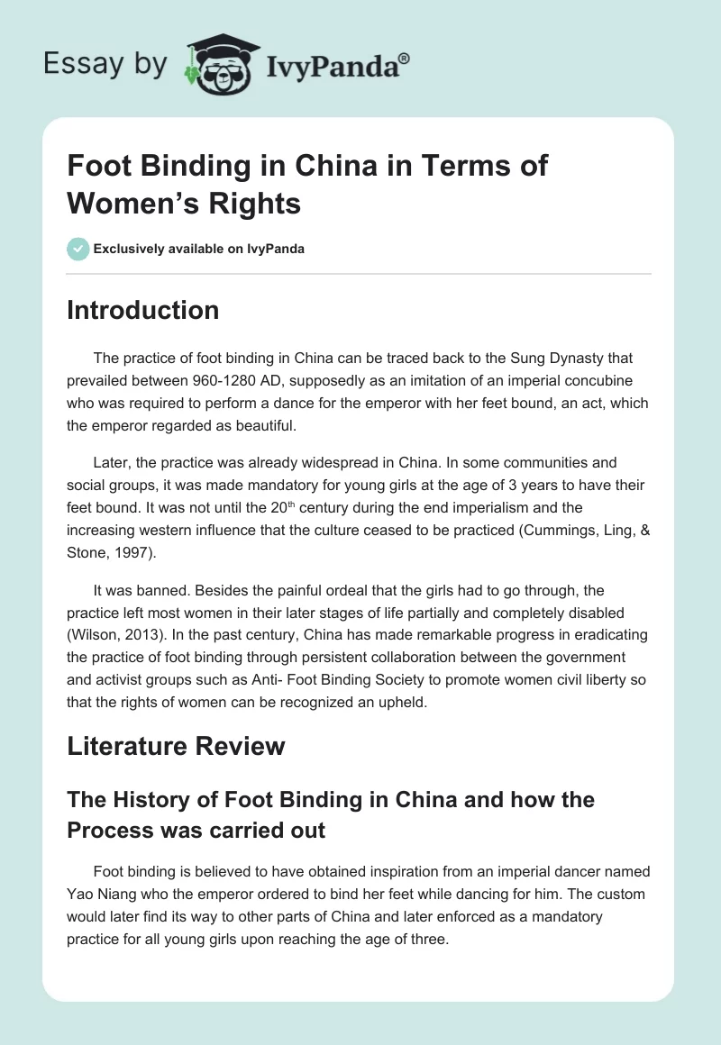 Foot Binding in China in Terms of Women’s Rights. Page 1