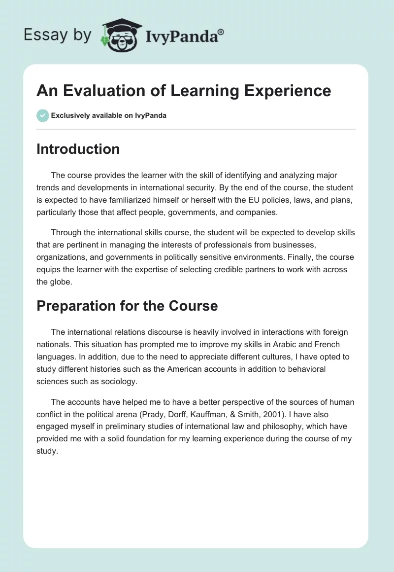 An Evaluation of Learning Experience. Page 1