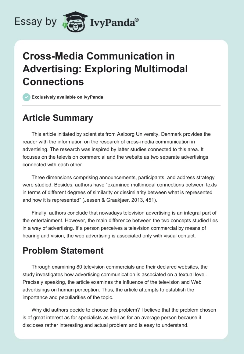 Cross-Media Communication in Advertising: Exploring Multimodal Connections. Page 1
