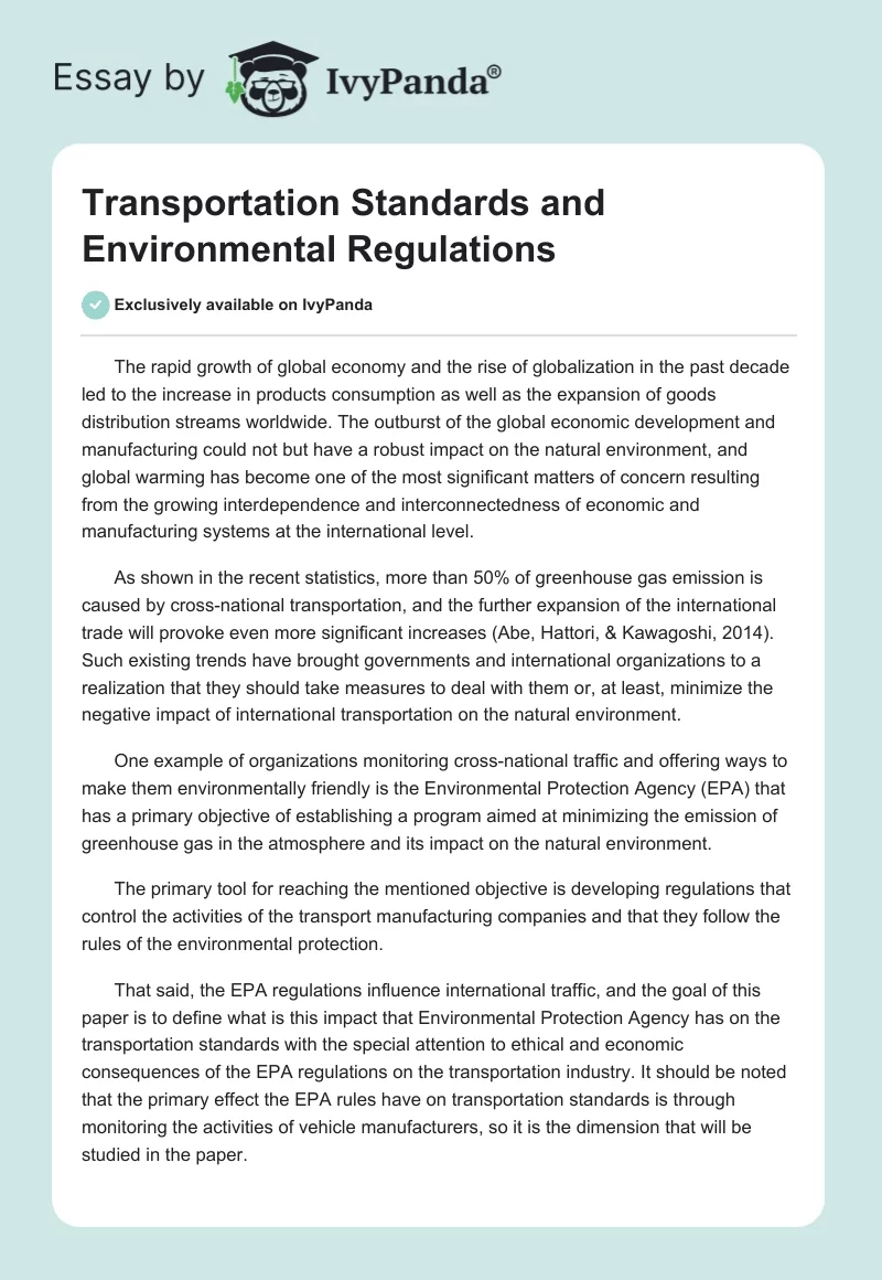 Transportation Standards and Environmental Regulations. Page 1