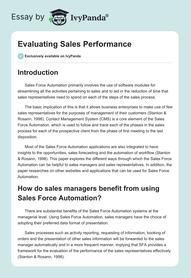 Evaluating Sales Performance. Page 1