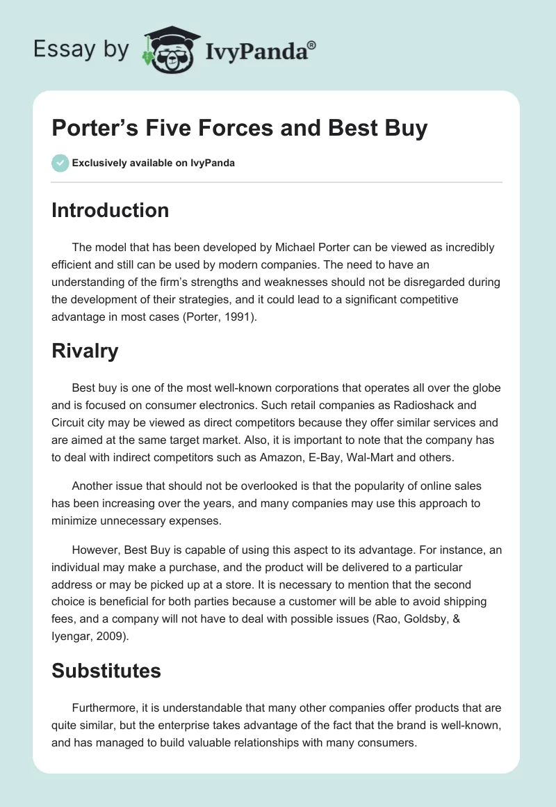 Porter’s Five Forces and Best Buy. Page 1