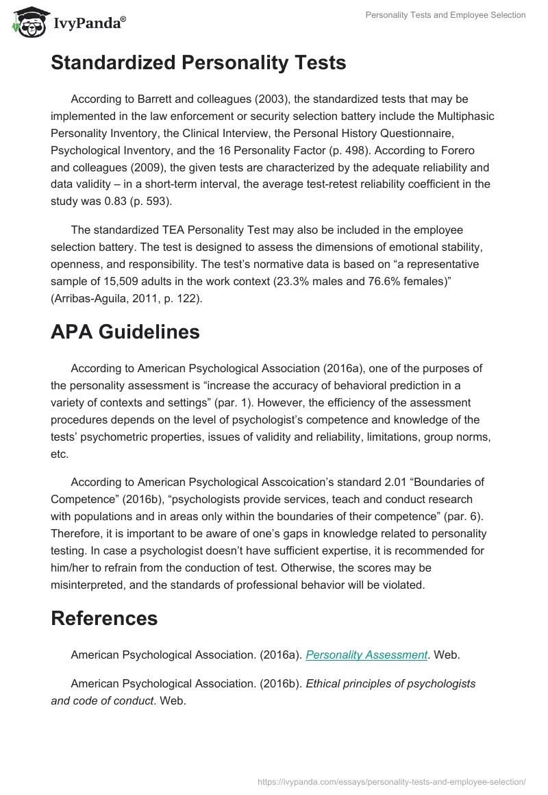 Personality Tests and Employee Selection. Page 5