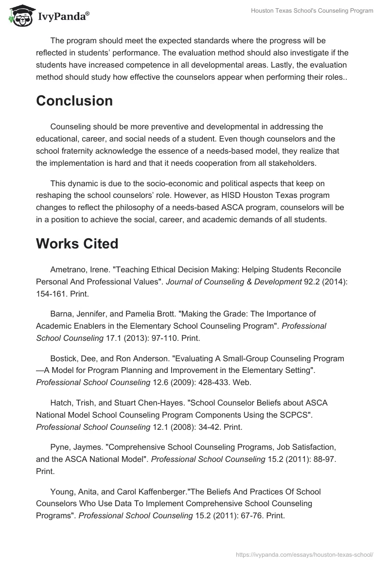 Houston Texas School's Counseling Program. Page 5