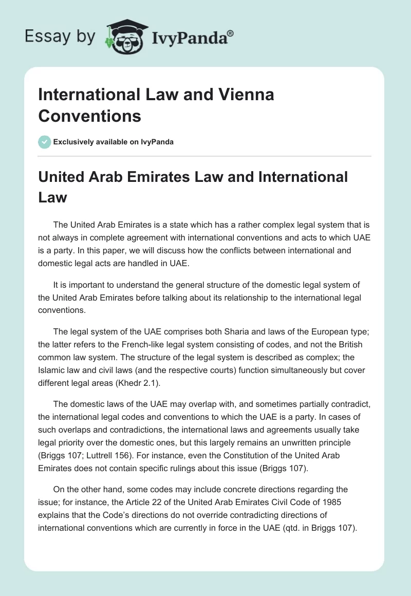 International Law and Vienna Conventions. Page 1
