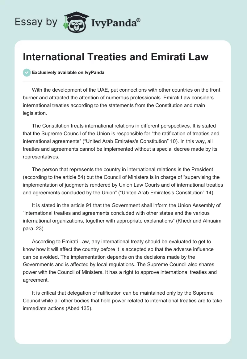 International Treaties and Emirati Law. Page 1