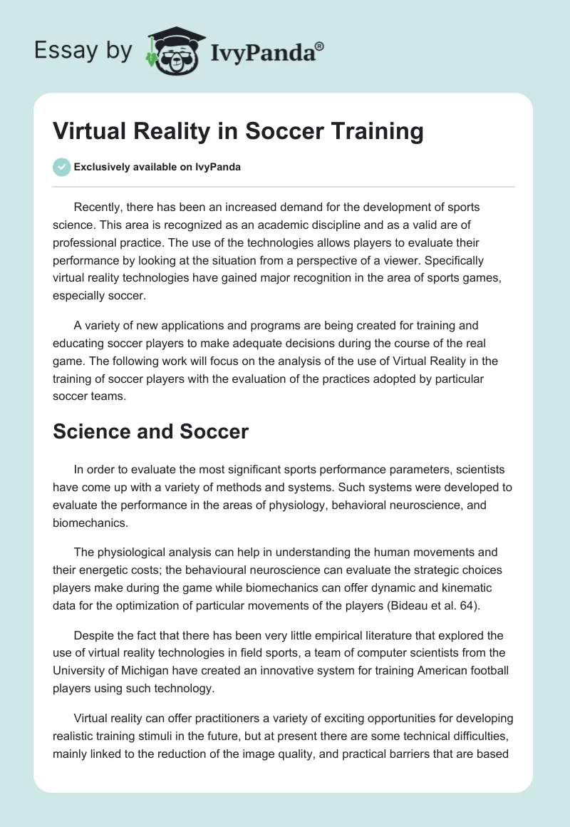 Virtual Reality in Soccer Training. Page 1