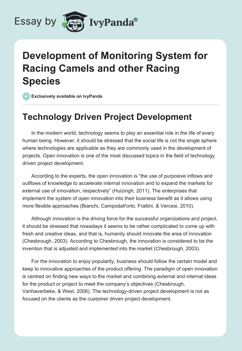 Development of Monitoring System for Racing Camels and other Racing Species. Page 1