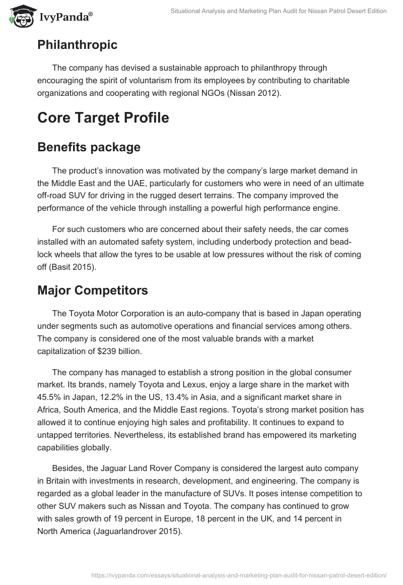 Situational Analysis and Marketing Plan Audit for Nissan Patrol Desert Edition. Page 5