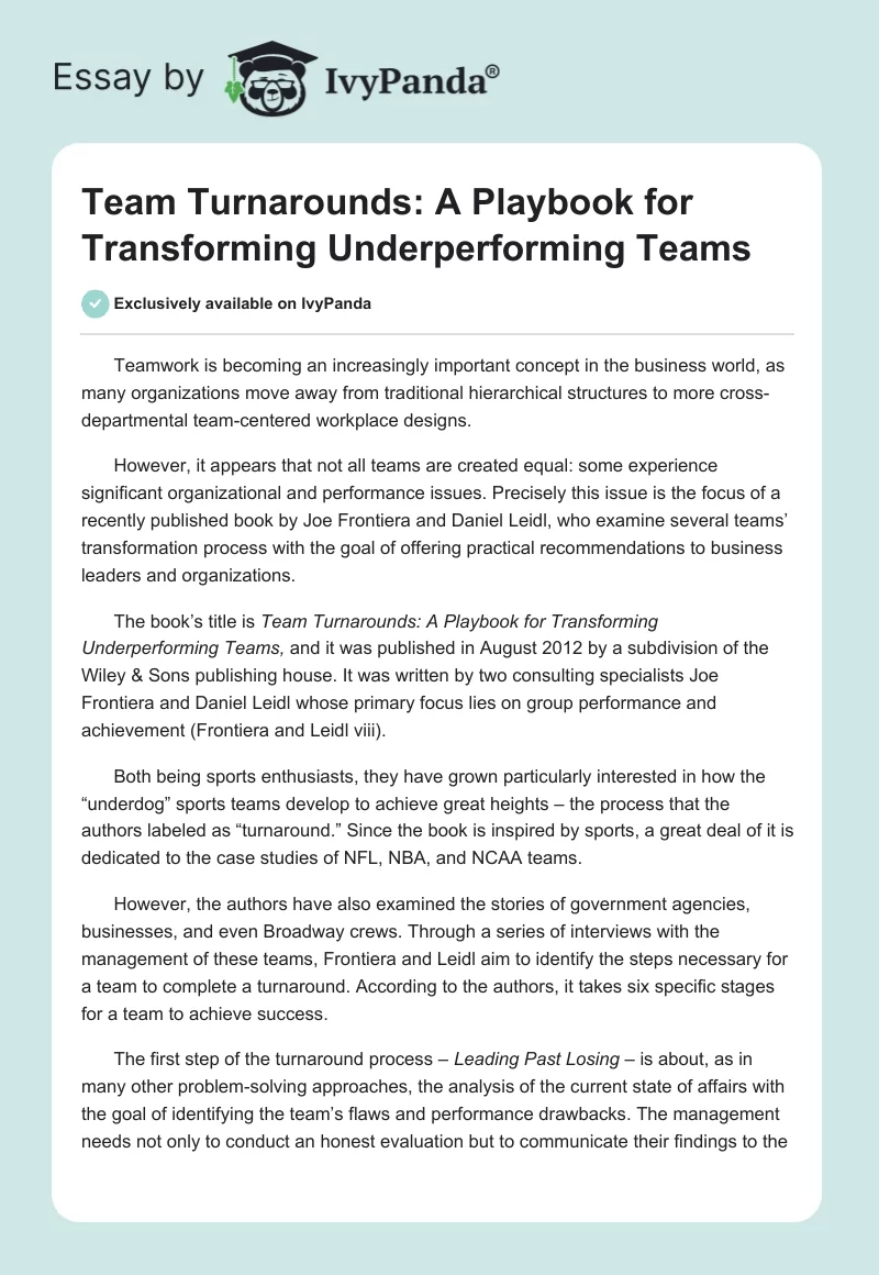 Team Turnarounds: A Playbook for Transforming Underperforming Teams. Page 1