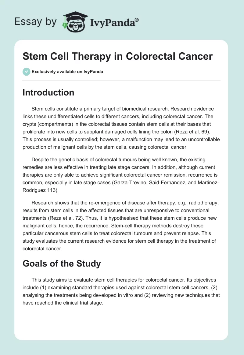 Stem Cell Therapy in Colorectal Cancer. Page 1