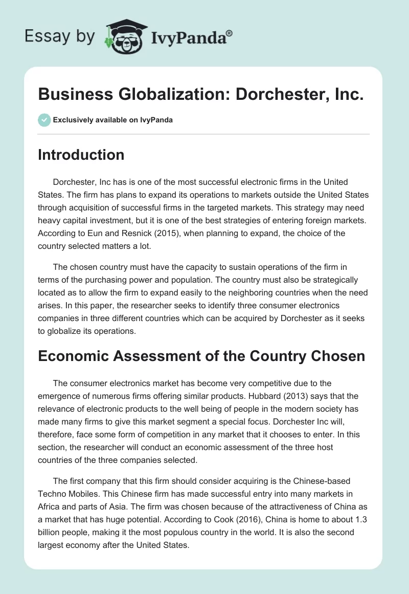 Business Globalization: Dorchester, Inc.. Page 1