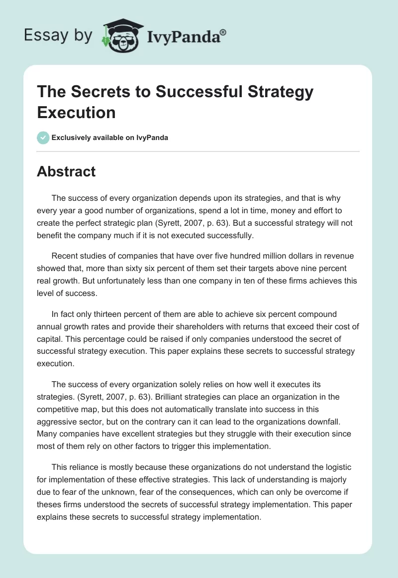 The Secrets to Successful Strategy Execution. Page 1