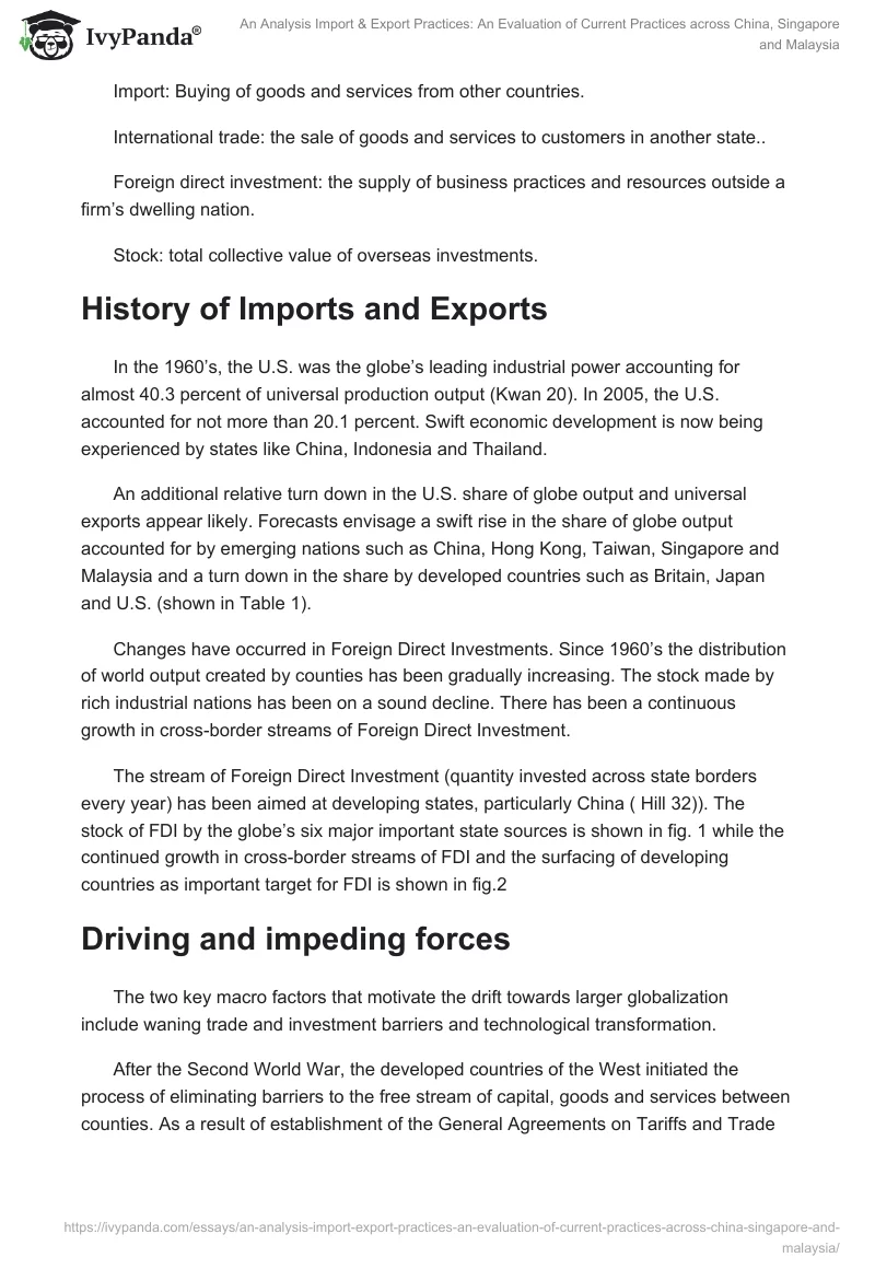 An Analysis Import & Export Practices: An Evaluation of Current Practices Across China, Singapore and Malaysia. Page 3