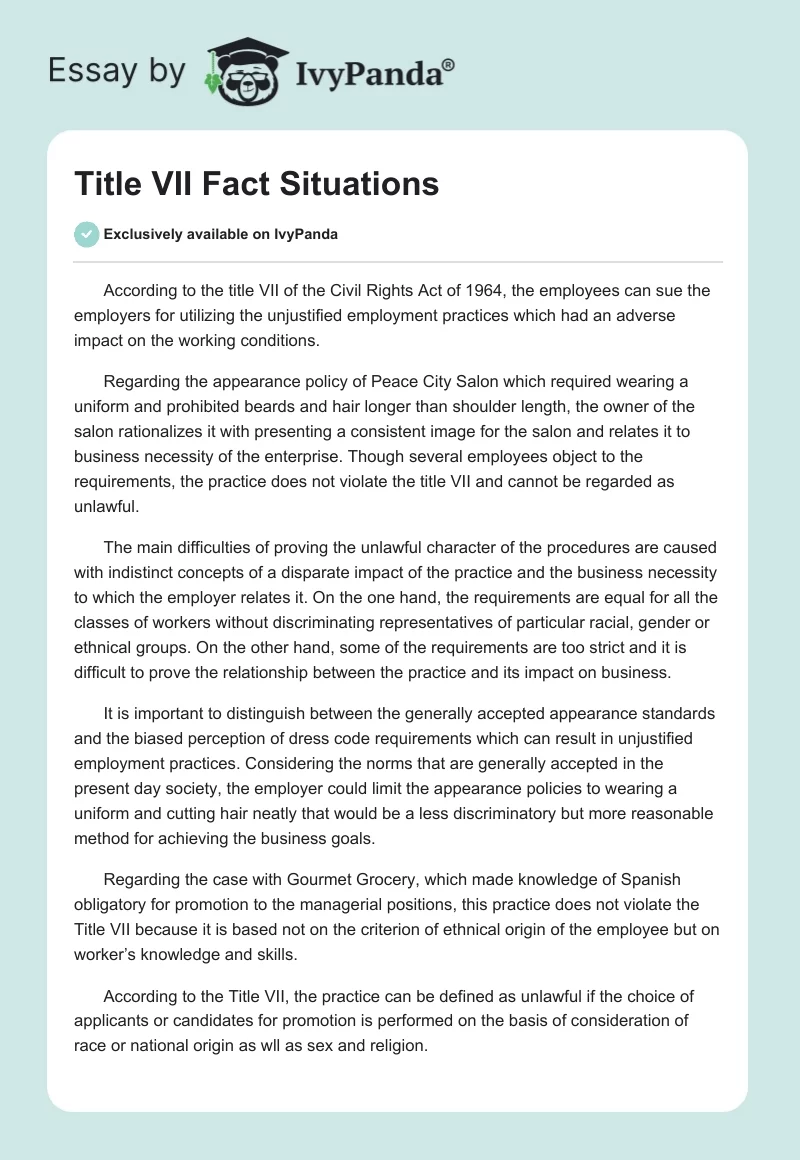 Title VII Fact Situations. Page 1
