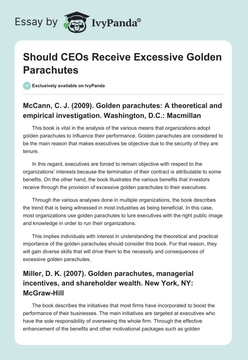 Should CEOs Receive Excessive Golden Parachutes. Page 1