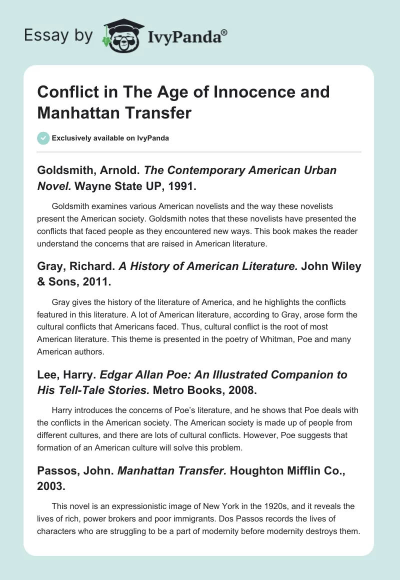 Conflict in The Age of Innocence and Manhattan Transfer. Page 1