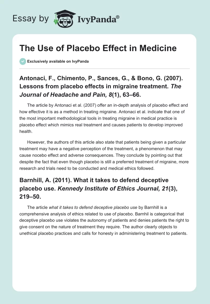 The Use of Placebo Effect in Medicine. Page 1