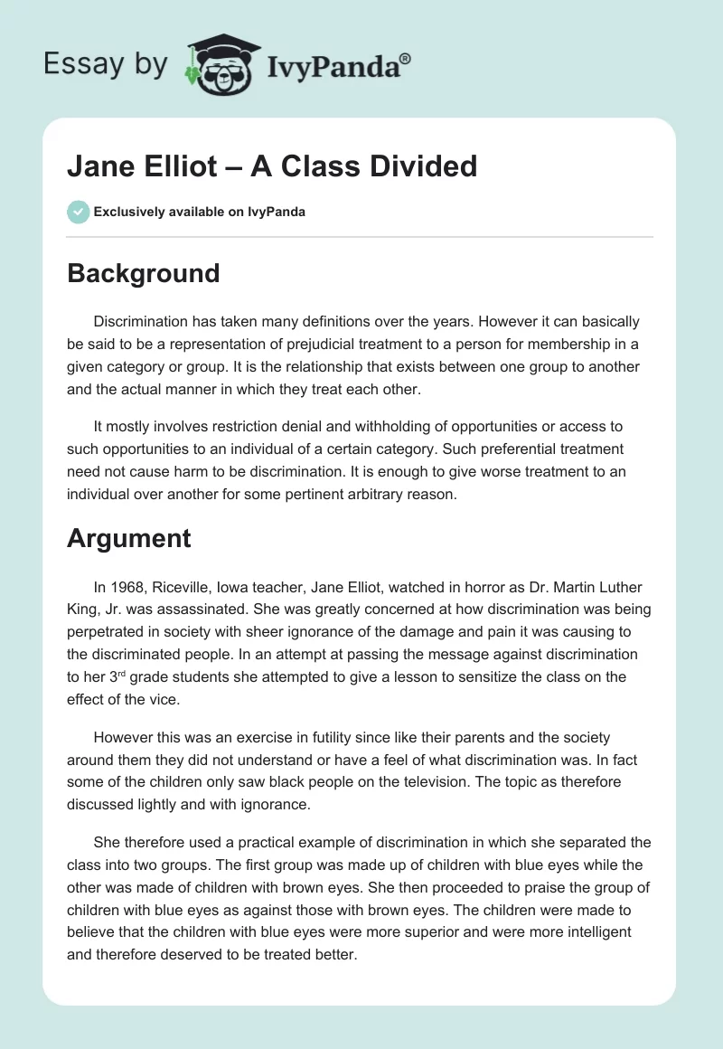 Jane Elliot – A Class Divided. Page 1