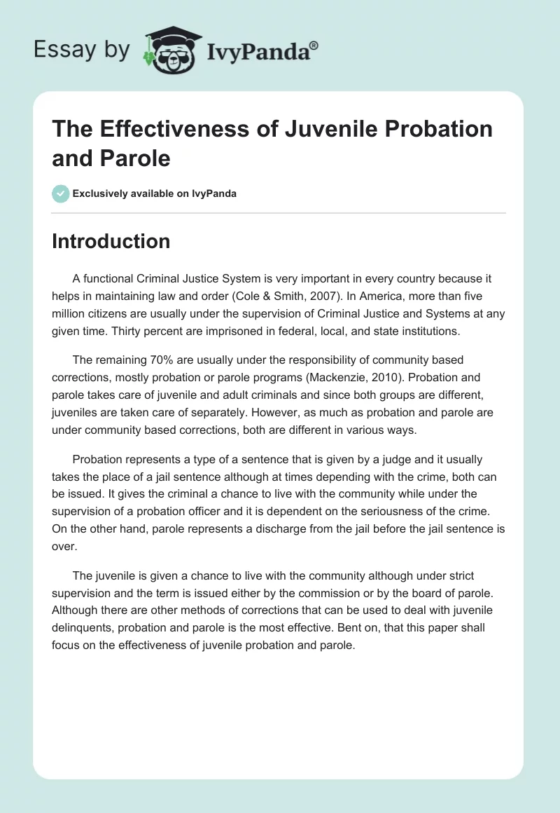 The Effectiveness of Juvenile Probation and Parole. Page 1