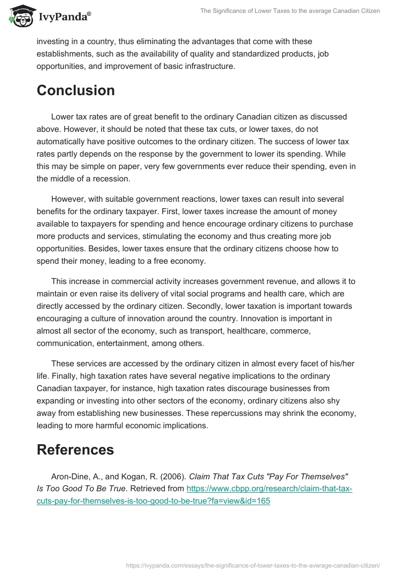 The Significance of Lower Taxes to the average Canadian Citizen. Page 4