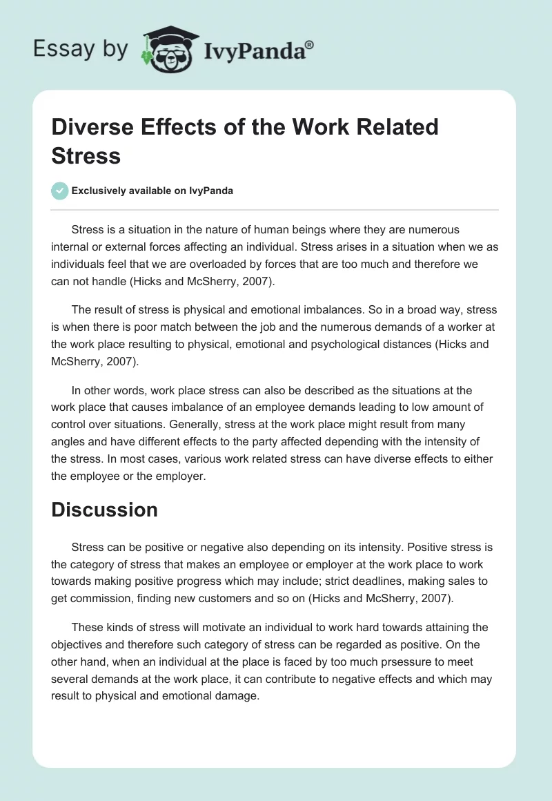 Diverse Effects of the Work Related Stress. Page 1