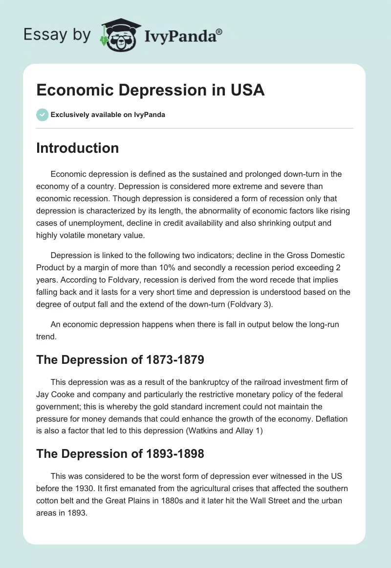 Economic Depression in USA. Page 1