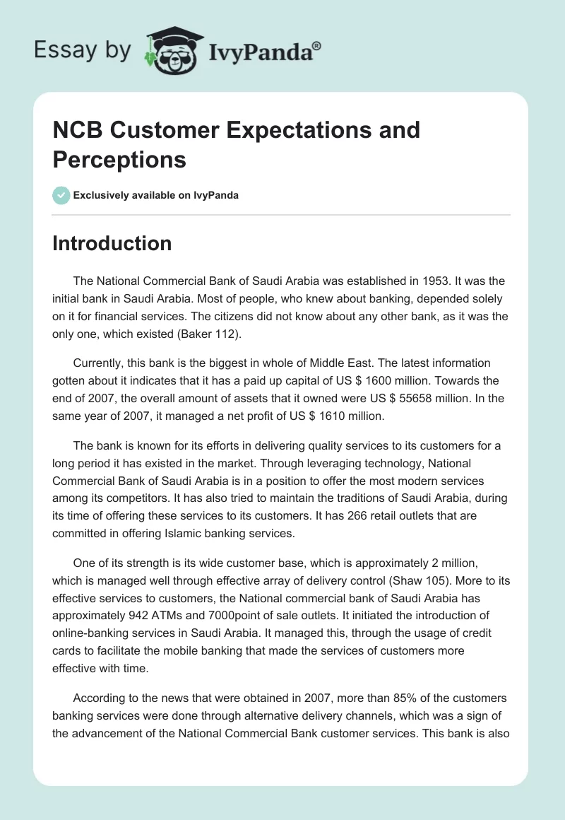NCB Customer Expectations and Perceptions. Page 1