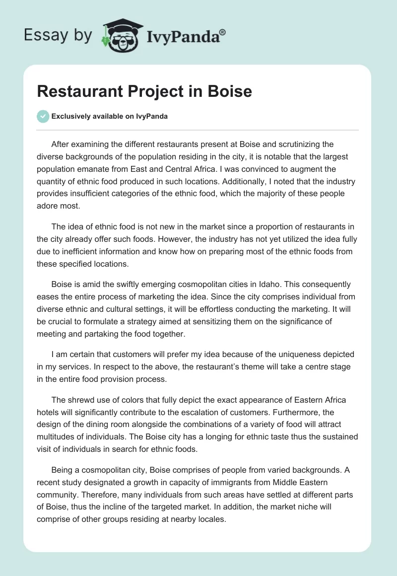 Restaurant Project in Boise. Page 1