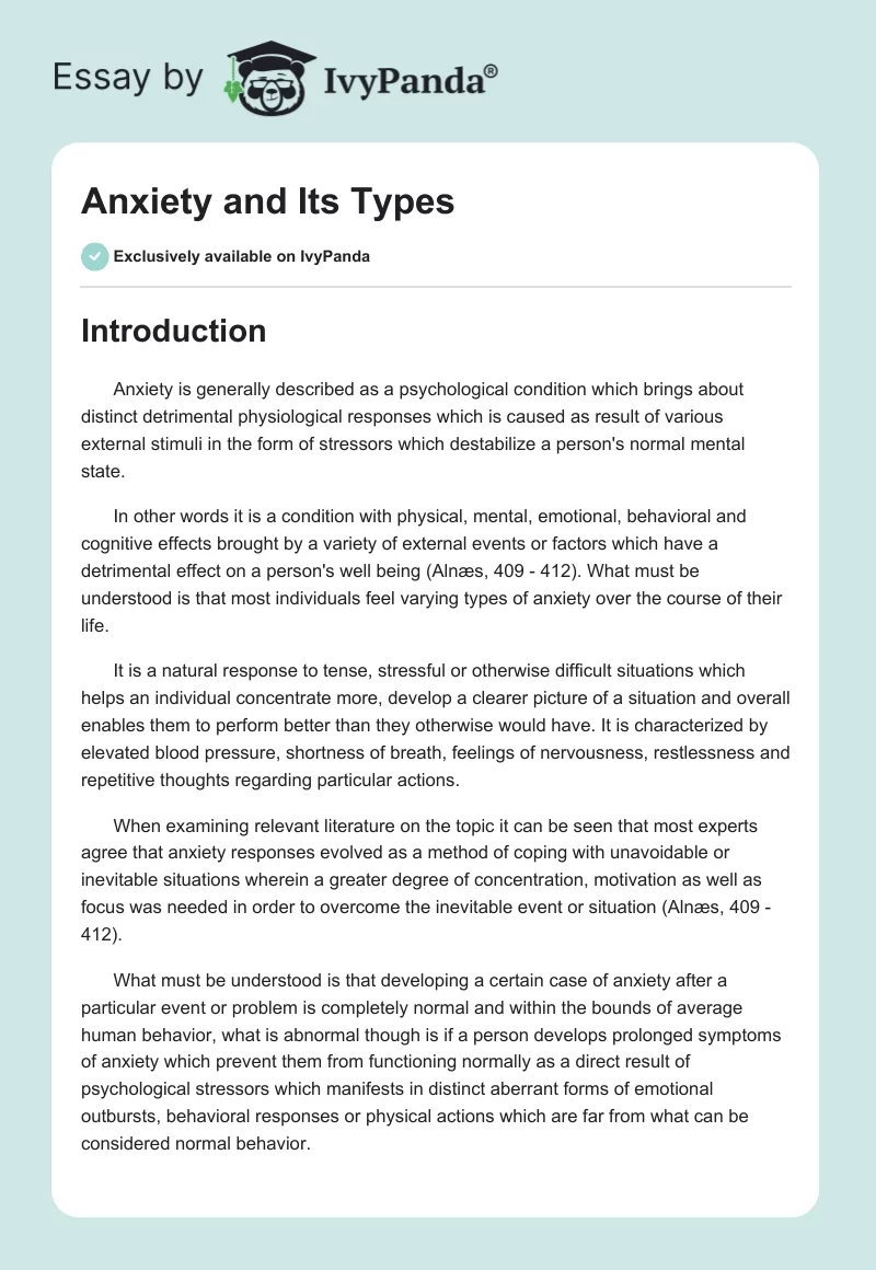 Anxiety and Its Types. Page 1