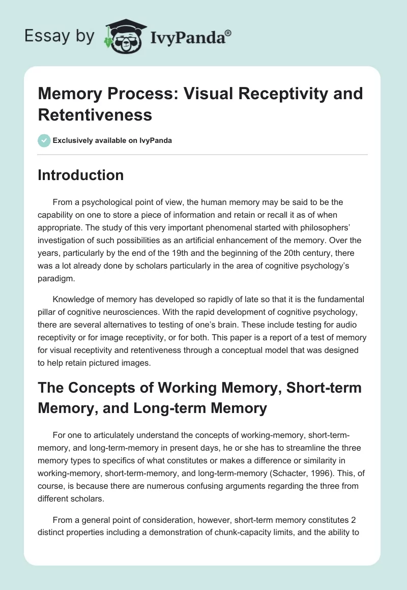 Memory Process: Visual Receptivity and Retentiveness. Page 1