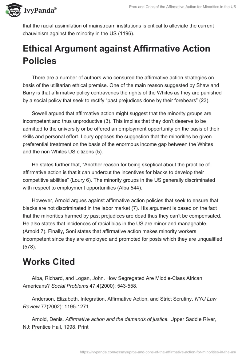 Pros and Cons of the Affirmative Action for Minorities in the US. Page 2