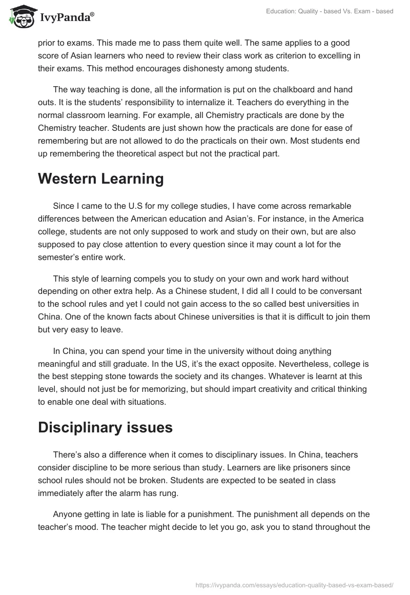 Education: Quality - based Vs. Exam - based. Page 2