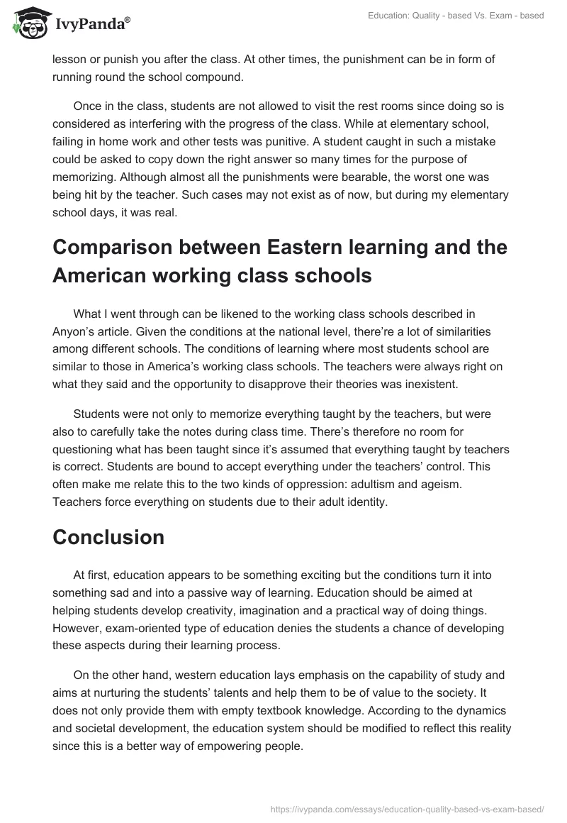 Education: Quality - based Vs. Exam - based. Page 3