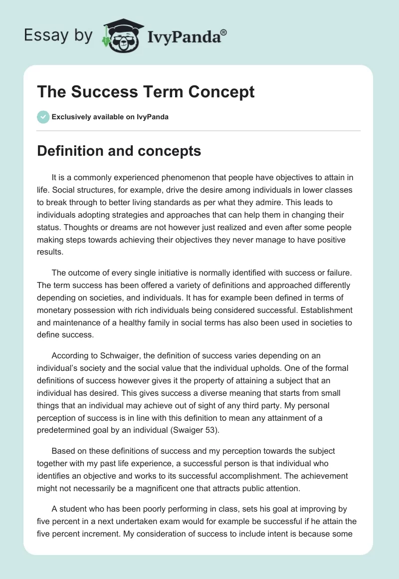 The "Success" Term Concept. Page 1