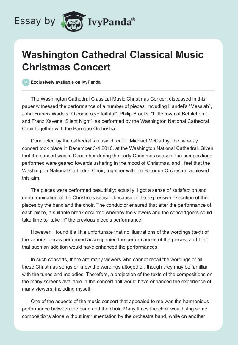 Washington Cathedral Classical Music Christmas Concert. Page 1