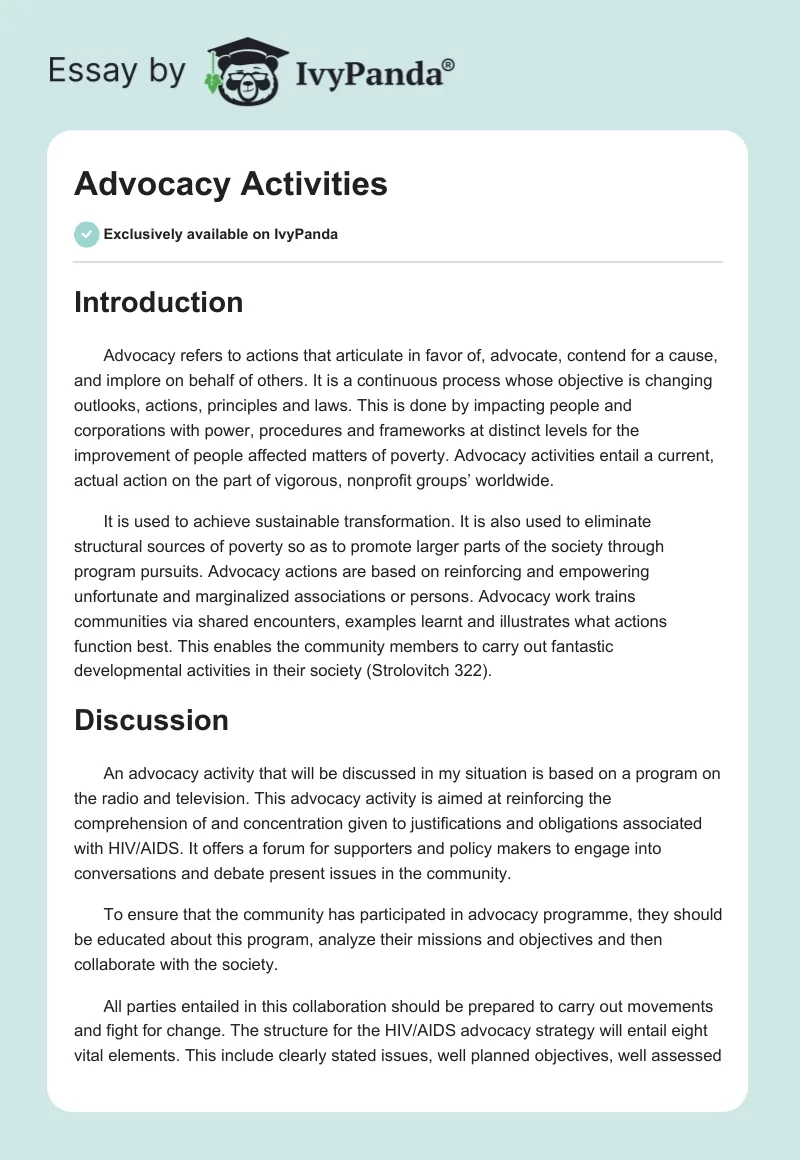 Advocacy Activities. Page 1