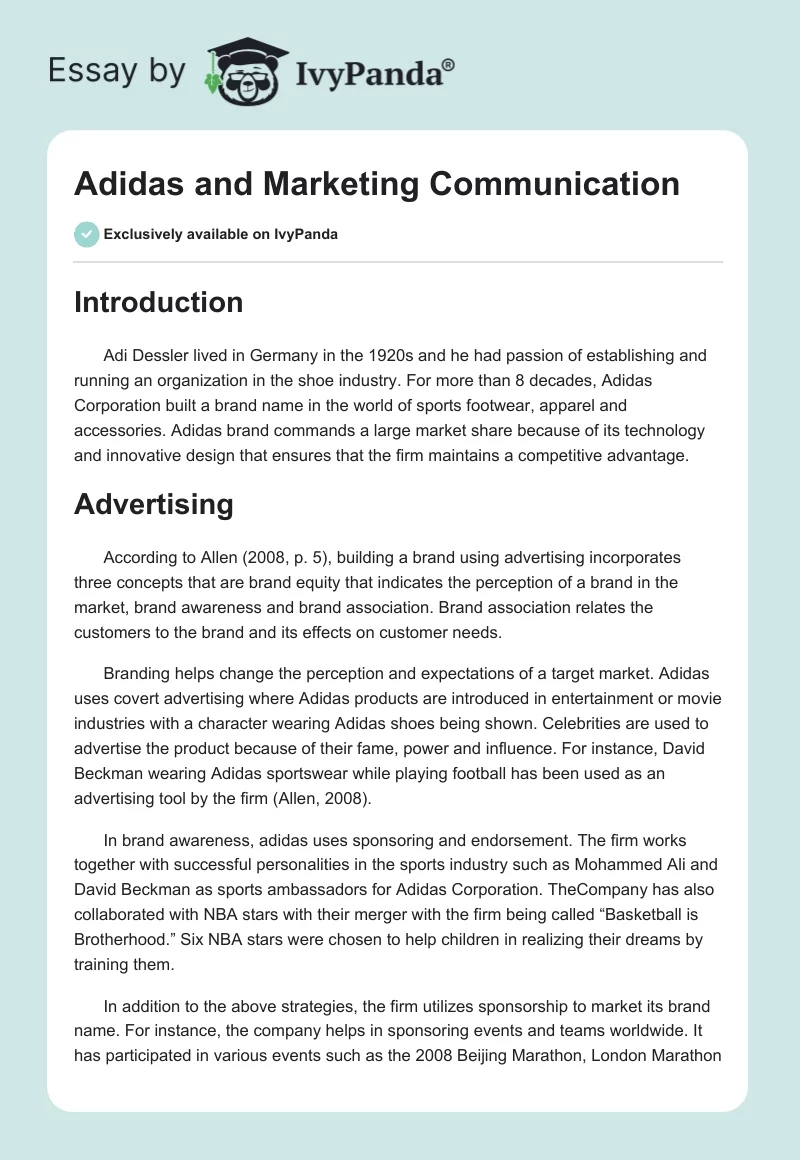 Adidas and Marketing Communication. Page 1