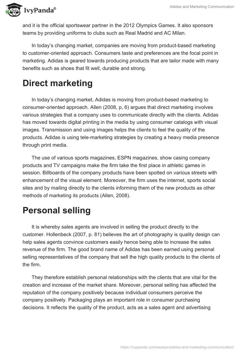 Adidas and Marketing Communication. Page 2