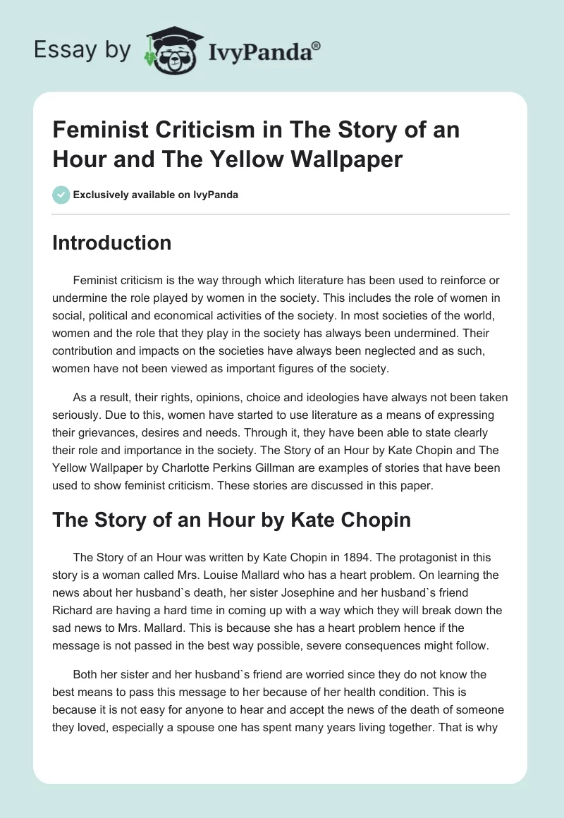Feminist Criticism in "The Story of an Hour" and "The Yellow Wallpaper". Page 1