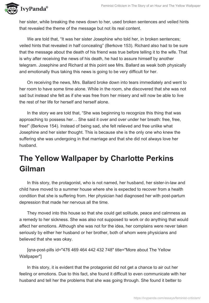 Feminist Criticism in "The Story of an Hour" and "The Yellow Wallpaper". Page 2