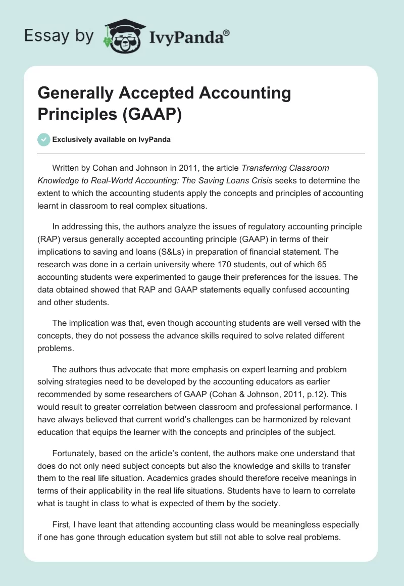 Generally Accepted Accounting Principles (GAAP). Page 1
